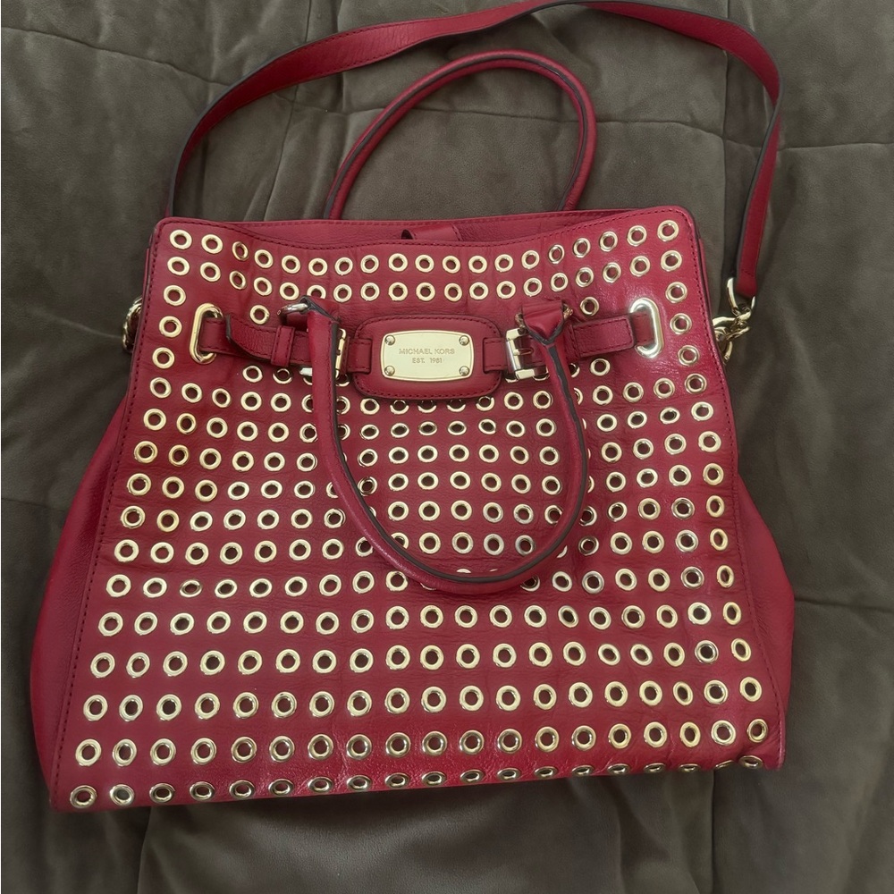 Michael Kors red leather shoulder bag large